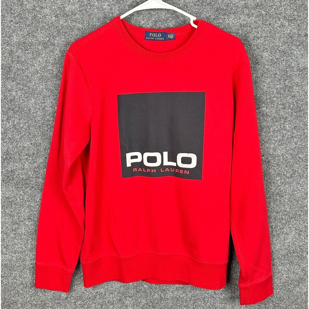 Polo Ralph Lauren Sweatshirt Mens Small Red Front Block Logo Crewneck Pullover